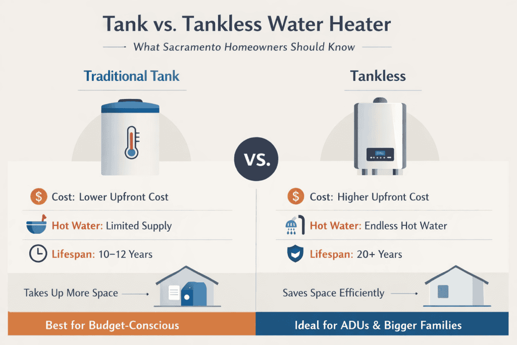 tank vs tankless water heater comparison sacramento home remodel
