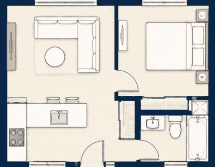 1 bedroom ADU floor plan