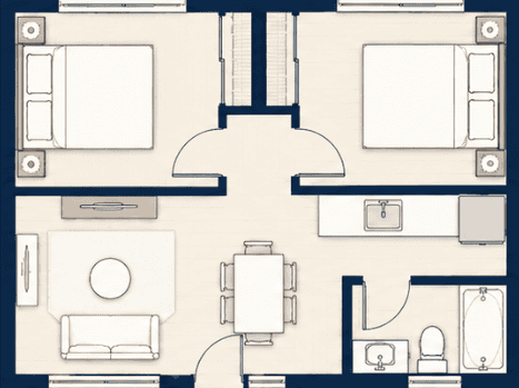 2 bedroom ADU floor plan