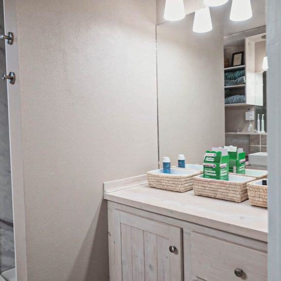 Arden Arcade Bathroom Remodel Counter and Storage Space near Shower